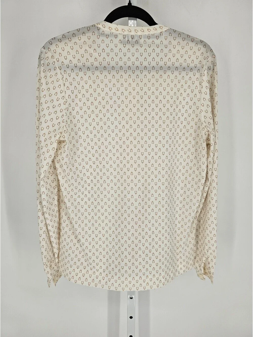 Vintage 1960s ACT III Womens Sz L Button Up Blouse Cream Beige Print